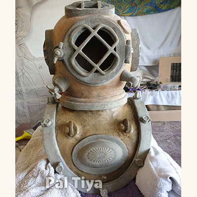 Cured and assembled diving helmet