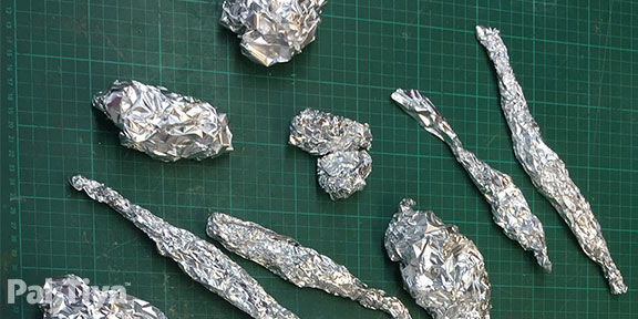 Popcorn and cigar shapes with tinfoil 
